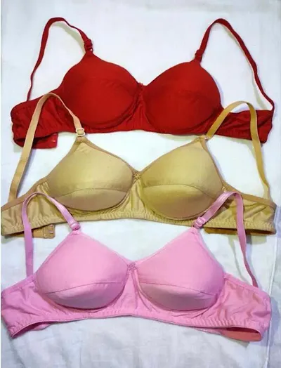 Stylish Blend Solid Bras For Women Pack Of 3