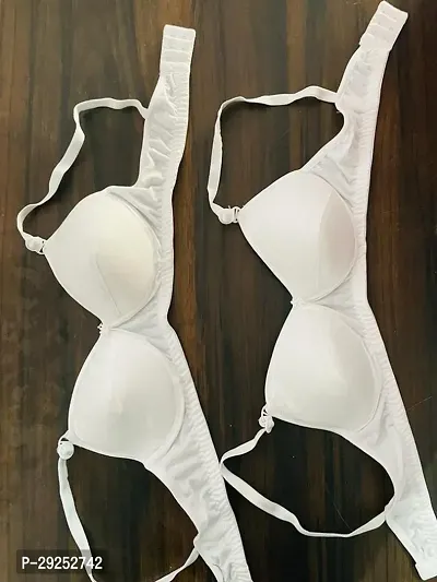 Stylish White Cotton Blend Solid Bras For Women Pack Of 2-thumb0