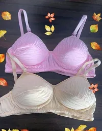 Stylish Multicoloured Cotton Blend Solid Bras For Women Pack Of 2-thumb1