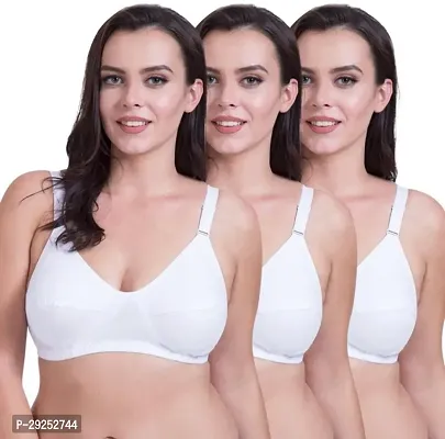 Stylish White Cotton Blend Solid Bras For Women Pack Of 3-thumb0