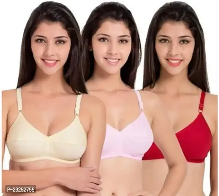 Stylish Multicoloured Cotton Blend Solid Bras For Women Pack Of 3