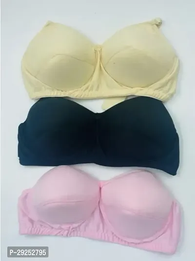 Stylish Multicoloured Cotton Blend Solid Bras For Women Pack Of 3-thumb0