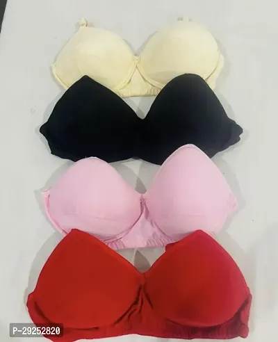 Stylish Multicoloured Cotton Blend Solid Bras For Women Pack Of 4-thumb0