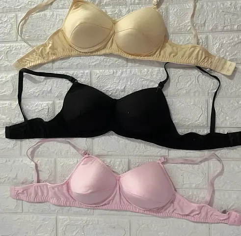 Stylish Blend Solid Bras For Women Pack Of 3