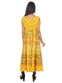 Doraya Women's Cotton Rajasthani Jaipuri Traditional Floral Printed Long Midi Maxi One Piece Dress (Yellow)-thumb2