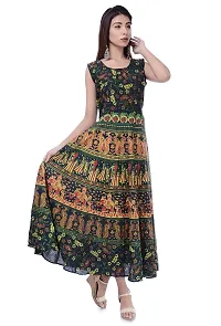 Doraya Women's Cotton Rajasthani Jaipuri Traditional Floral Printed Long Midi Maxi One Piece Dress (Green) (Green)-thumb1