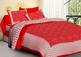 Doraya Queen Size Double Bed Sheet with Pillow Covers Pure Cotton Jaipuri Chunari Printed Bedcover (Red)-thumb2