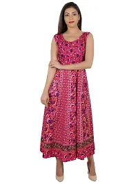 Doraya Women's Cotton Rajasthani Jaipuri Traditional Floral Printed Long Midi Maxi One Piece Dress (Red)-thumb1