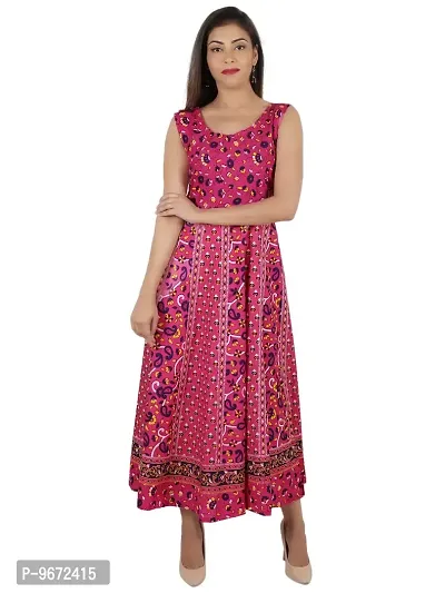 Doraya Women's Cotton Rajasthani Jaipuri Traditional Floral Printed Long Midi Maxi One Piece Dress (Red)-thumb2