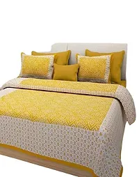 Doraya Queen Size Double Bed Sheet with Pillow Covers Pure Cotton Jaipuri Chunari Printed Bedcover (Yellow)-thumb2