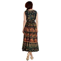 Doraya Women's Cotton Rajasthani Jaipuri Traditional Floral Printed Long Midi Maxi One Piece Dress (Green) (Green)-thumb3