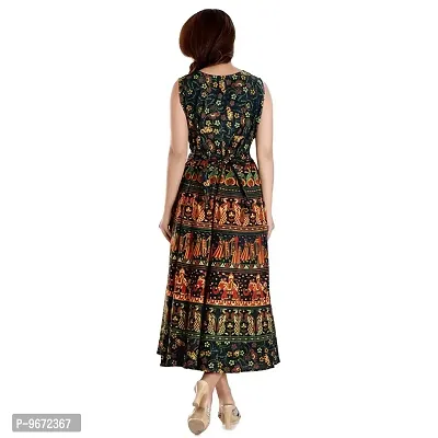 Doraya Women's Cotton Rajasthani Jaipuri Traditional Floral Printed Long Midi Maxi One Piece Dress (Green) (Green)-thumb4