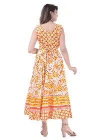 Doraya Women's Cotton Rajasthani Jaipuri Traditional Floral Printed Long Midi Maxi One Piece Dress (Yellow)-thumb2