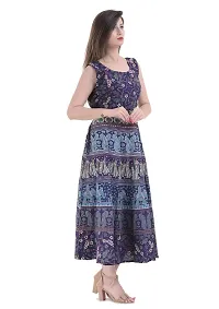 Doraya Women's Cotton Rajasthani Jaipuri Traditional Floral Printed Long Midi Maxi One Piece Dress (Blue)-thumb1