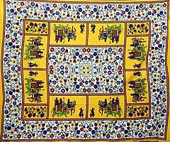 Doraya King Size Double Bed Sheet with Pillow Covers Pure Cotton Traditional Jaipuri Printed Bedcover (Yellow, King)-thumb2