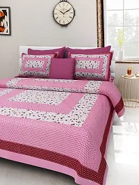 Doraya King Size Double Bed Sheet with Pillow Covers Pure Cotton Traditional Jaipuri Printed Bedcover (Pink, King)-thumb2