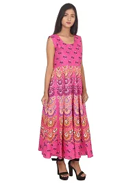 Doraya Women's Cotton Rajasthani Jaipuri Traditional Floral Printed Long Midi Maxi One Piece Dress (Pink)-thumb3