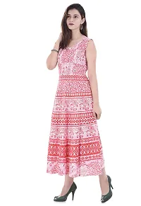 Doraya Women's Cotton Rajasthani Jaipuri Traditional Floral Printed Long Midi Maxi One Piece Dress (Pink)-thumb2