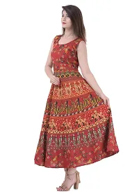 Doraya Women's Cotton Rajasthani Jaipuri Traditional Floral Printed Long Midi Maxi One Piece Dress (Red)-thumb1