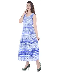 Doraya Women's Cotton Rajasthani Jaipuri Traditional Floral Printed Long Midi Maxi One Piece Dress (Blue)-thumb2