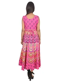 Doraya Women's Cotton Rajasthani Jaipuri Traditional Floral Printed Long Midi Maxi One Piece Dress (Pink)-thumb2