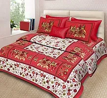 Doraya King Size Double Bed Sheet with Pillow Covers Pure Cotton Traditional Jaipuri Printed Bedcover (Red, King)-thumb2