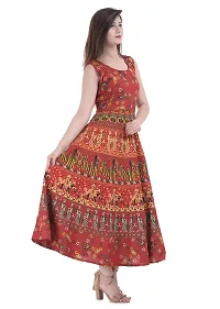 Doraya Women's Cotton Rajasthani Jaipuri Traditional Floral Printed Long Midi Maxi One Piece Dress (Red)-thumb2