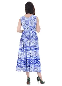 Doraya Women's Cotton Rajasthani Jaipuri Traditional Floral Printed Long Midi Maxi One Piece Dress (Blue)-thumb3