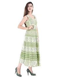 Doraya Women's Cotton Rajasthani Jaipuri Traditional Floral Printed Long Midi Maxi One Piece Dress (Green)-thumb2