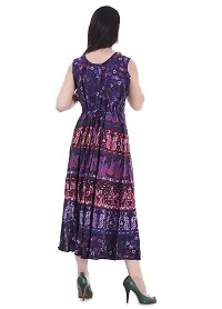 Doraya Women's Cotton Rajasthani Jaipuri Traditional Floral Printed Long Midi Maxi One Piece Dress (Purple)-thumb3