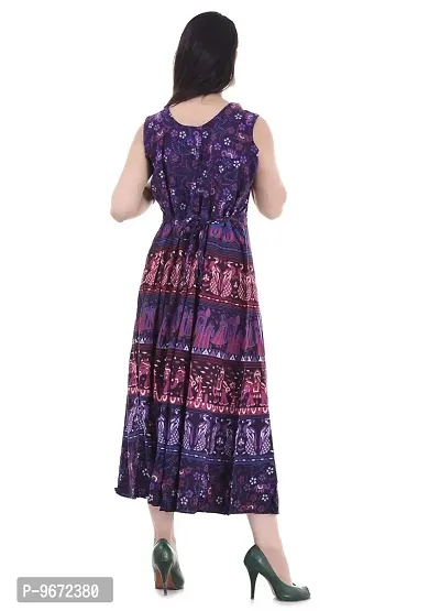 Doraya Women's Cotton Rajasthani Jaipuri Traditional Floral Printed Long Midi Maxi One Piece Dress (Purple)-thumb4