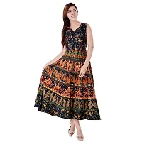 Doraya Women's Cotton Rajasthani Jaipuri Traditional Floral Printed Long Midi Maxi One Piece Dress (Green) (Green)-thumb4