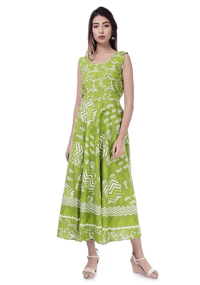 Doraya Women's Cotton Rajasthani Jaipuri Traditional Floral Printed Long Midi Maxi One Piece Dress