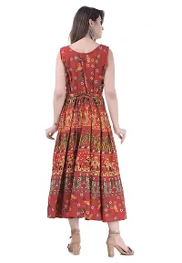 Doraya Women's Cotton Rajasthani Jaipuri Traditional Floral Printed Long Midi Maxi One Piece Dress (Red)-thumb4