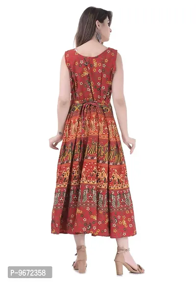 Doraya Women's Cotton Rajasthani Jaipuri Traditional Floral Printed Long Midi Maxi One Piece Dress (Red)-thumb5