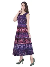 Doraya Women's Cotton Rajasthani Jaipuri Traditional Floral Printed Long Midi Maxi One Piece Dress (Purple)-thumb1