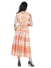 Doraya Women's Cotton Rajasthani Jaipuri Traditional Floral Printed Long Midi Maxi One Piece Dress (Orange)-thumb3