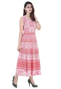 Doraya Women's Cotton Rajasthani Jaipuri Traditional Floral Printed Long Midi Maxi One Piece Dress (Pink)-thumb1