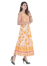 Doraya Women's Cotton Rajasthani Jaipuri Traditional Floral Printed Long Midi Maxi One Piece Dress (Yellow)-thumb1