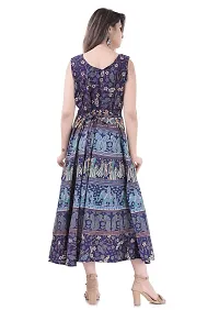 Doraya Women's Cotton Rajasthani Jaipuri Traditional Floral Printed Long Midi Maxi One Piece Dress (Blue)-thumb3