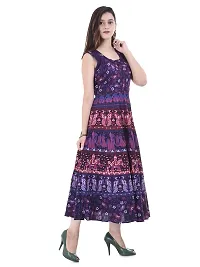 Doraya Women's Cotton Rajasthani Jaipuri Traditional Floral Printed Long Midi Maxi One Piece Dress (Purple)-thumb2