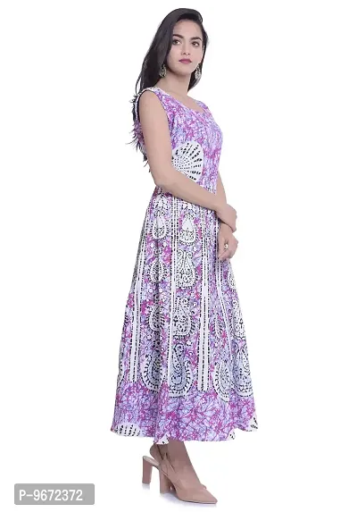 Doraya Women's Cotton Rajasthani Jaipuri Traditional Floral Printed Long Midi Maxi One Piece Dress (Pink)-thumb3