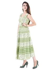 Doraya Women's Cotton Rajasthani Jaipuri Traditional Floral Printed Long Midi Maxi One Piece Dress (Green)-thumb1