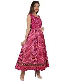 Doraya Women's Cotton Rajasthani Jaipuri Traditional Floral Printed Long Midi Maxi One Piece Dress (Red)-thumb2