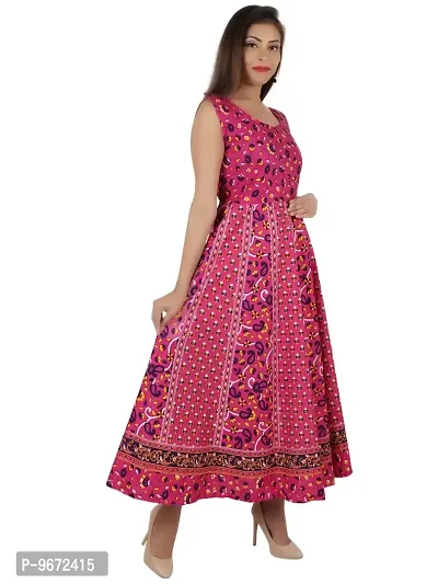 Doraya Women's Cotton Rajasthani Jaipuri Traditional Floral Printed Long Midi Maxi One Piece Dress (Red)-thumb3