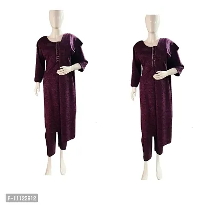 A-Line Purple Wool Kurta, Bottom And Dupatta Set For Women