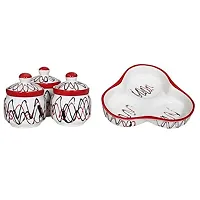 RAJ ROYAL Ceramic Storage Container Cainster Barni Jar with Lid & Tray (WP-3)-thumb1