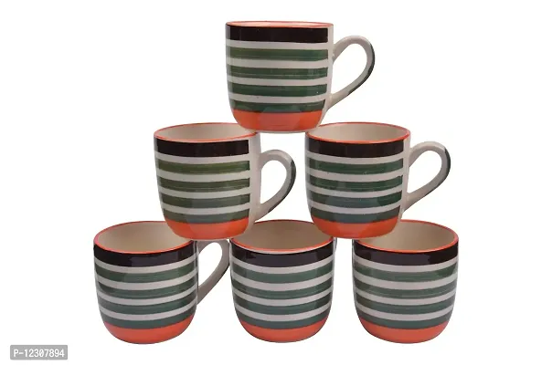 RAJ ROYAL? Handcrafted Ceramic Teacups Mugs Saucers Coffee Cups Handmade for Home Office Shop Gift for Friends and Family Set of 6 Multicolor line