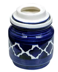 RAJ ROYAL Hand Painted Ceramic Cornichon Storage Jar for Pickle, Dry items White Pottery Dry Food Storage Container Donga with Lid For Kitchen, Home - Multipurpose Storage Canister (Blue) - 500 Grams-thumb2