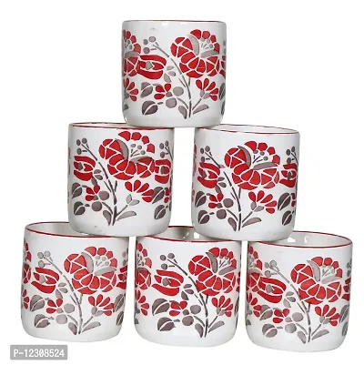 RAJ ROYAL Ceramic Stylish Coffee Mugs Tea Cup for Kids Girls Boys Flower Printed Design Microwave Cup with Handle Ideal Best Gift for Friends Anniversary Birthday - (Set of 6, Capacity - 300 ml)